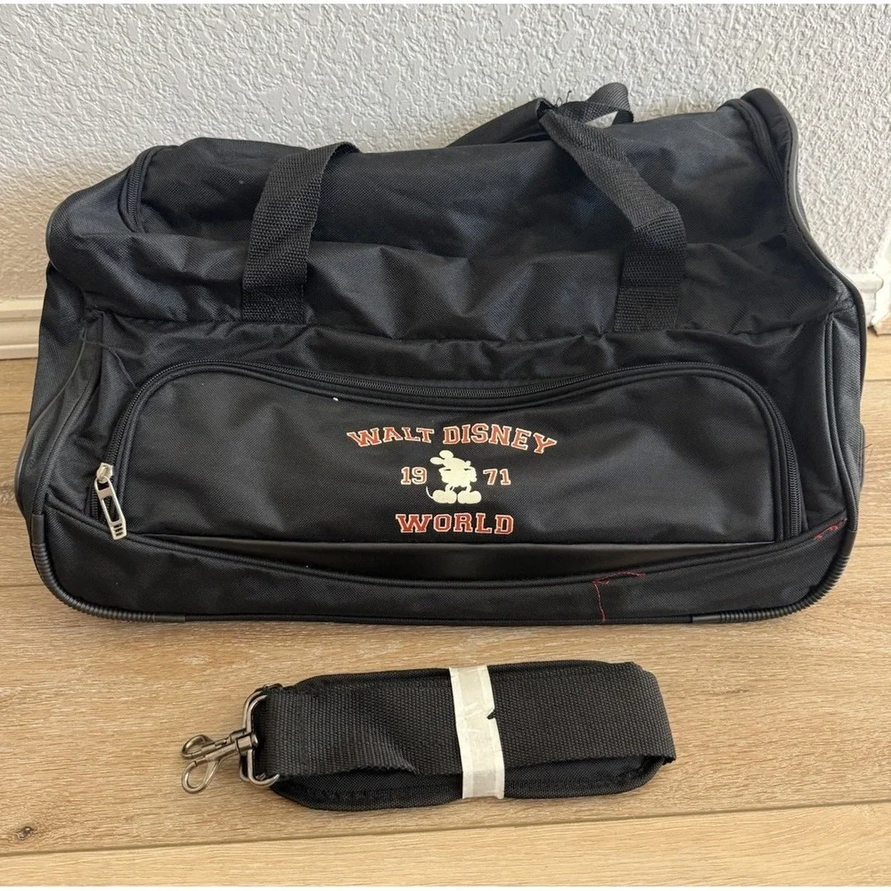 Walt Disney World Mickey Mouse 1971 Black Rolling Duffel Bag Travel Luggage NWT
